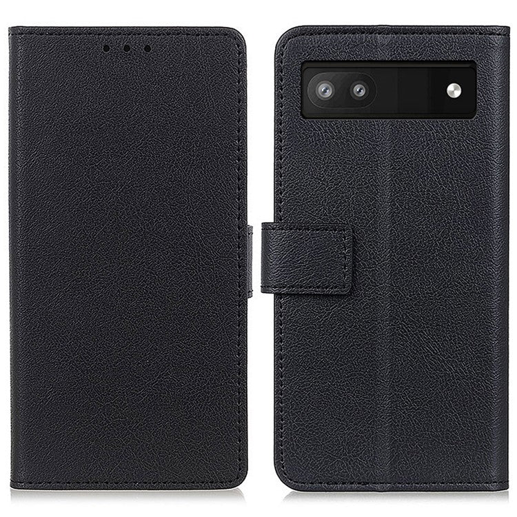 For Google Pixel 7a Anti-drop Leather Phone Case Wallet Stand Cell Phone Cover - Black