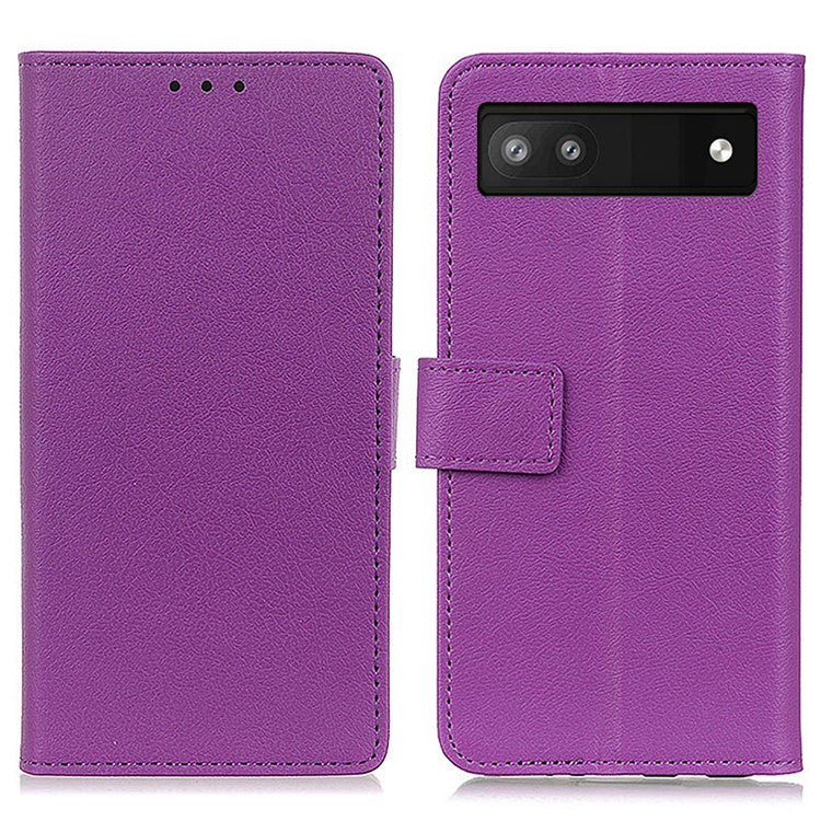 For Google Pixel 7a Anti-drop Leather Phone Case Wallet Stand Cell Phone Cover - Purple
