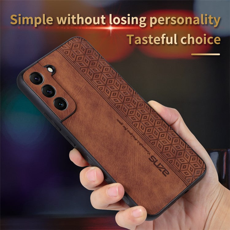 AZNS For Samsung Galaxy S21 FE 5G Anti-scratch Phone Case Imprinted Leather Coated TPU Cover - Black