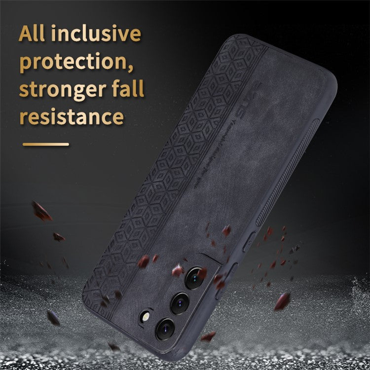 AZNS For Samsung Galaxy S21 FE 5G Anti-scratch Phone Case Imprinted Leather Coated TPU Cover - Black