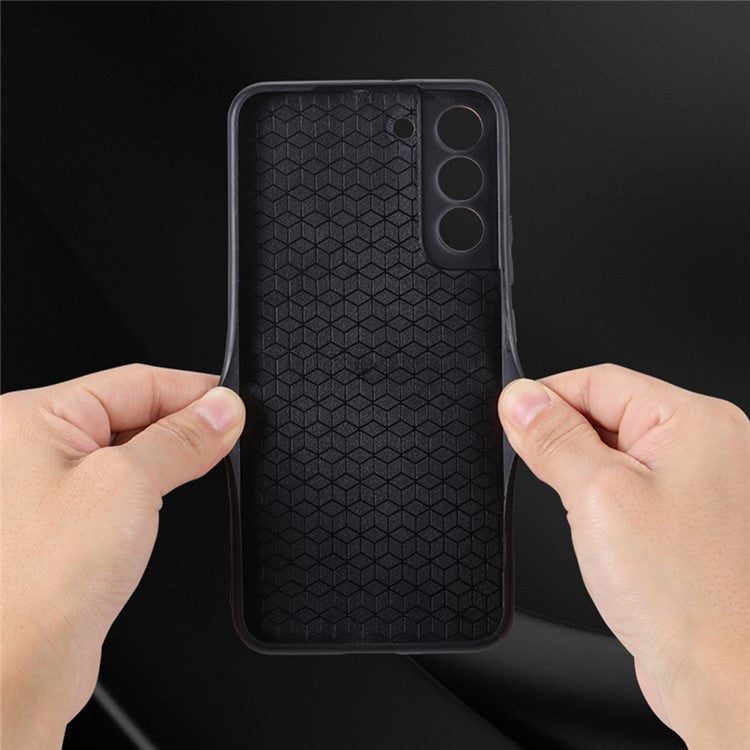AZNS For Samsung Galaxy S21 FE 5G Anti-scratch Phone Case Imprinted Leather Coated TPU Cover - Black