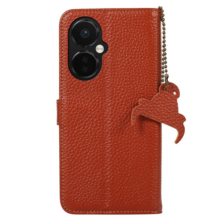 Cell Phone Cover for OnePlus Nord CE 3 Lite 5G / Nord N30 5G RFID Blocking Genuine Cow Leather Litchi Texture Stand Wallet Case - Brown