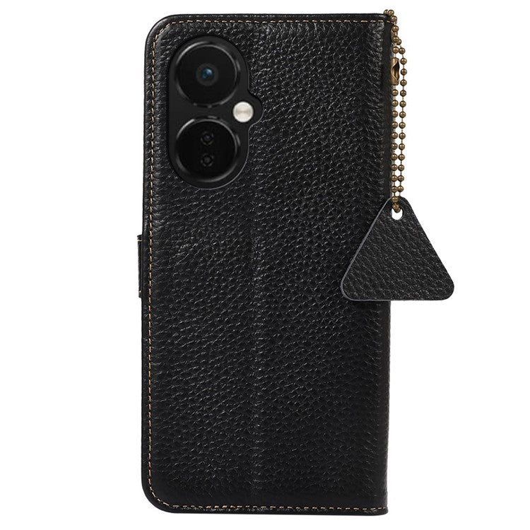 Cell Phone Cover for OnePlus Nord CE 3 Lite 5G / Nord N30 5G RFID Blocking Genuine Cow Leather Litchi Texture Stand Wallet Case - Black