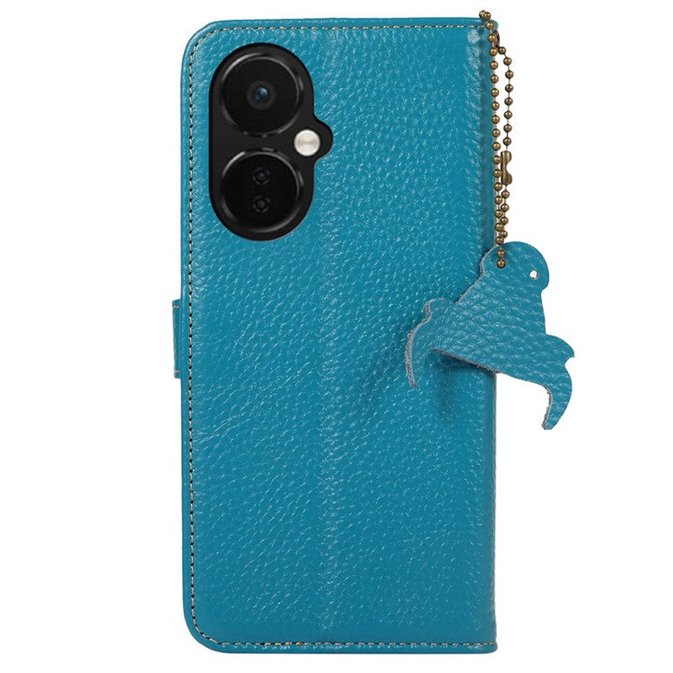 Cell Phone Cover for OnePlus Nord CE 3 Lite 5G / Nord N30 5G RFID Blocking Genuine Cow Leather Litchi Texture Stand Wallet Case - Blue