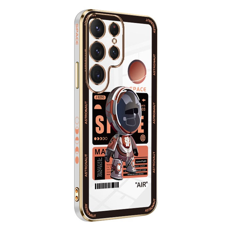 RZANTS For Samsung Galaxy S23 Ultra Electroplating TPU Case Spaceman Pattern Cell Phone Cover - White