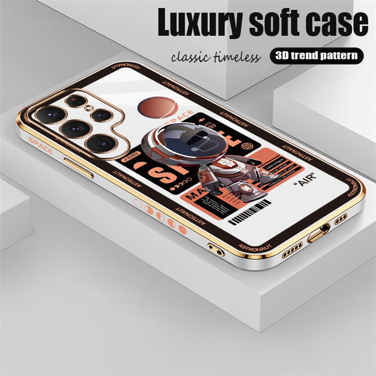 RZANTS For Samsung Galaxy S23 Ultra Electroplating TPU Case Spaceman Pattern Cell Phone Cover - White