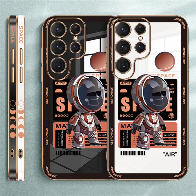 RZANTS For Samsung Galaxy S23 Ultra Electroplating TPU Case Spaceman Pattern Cell Phone Cover - White