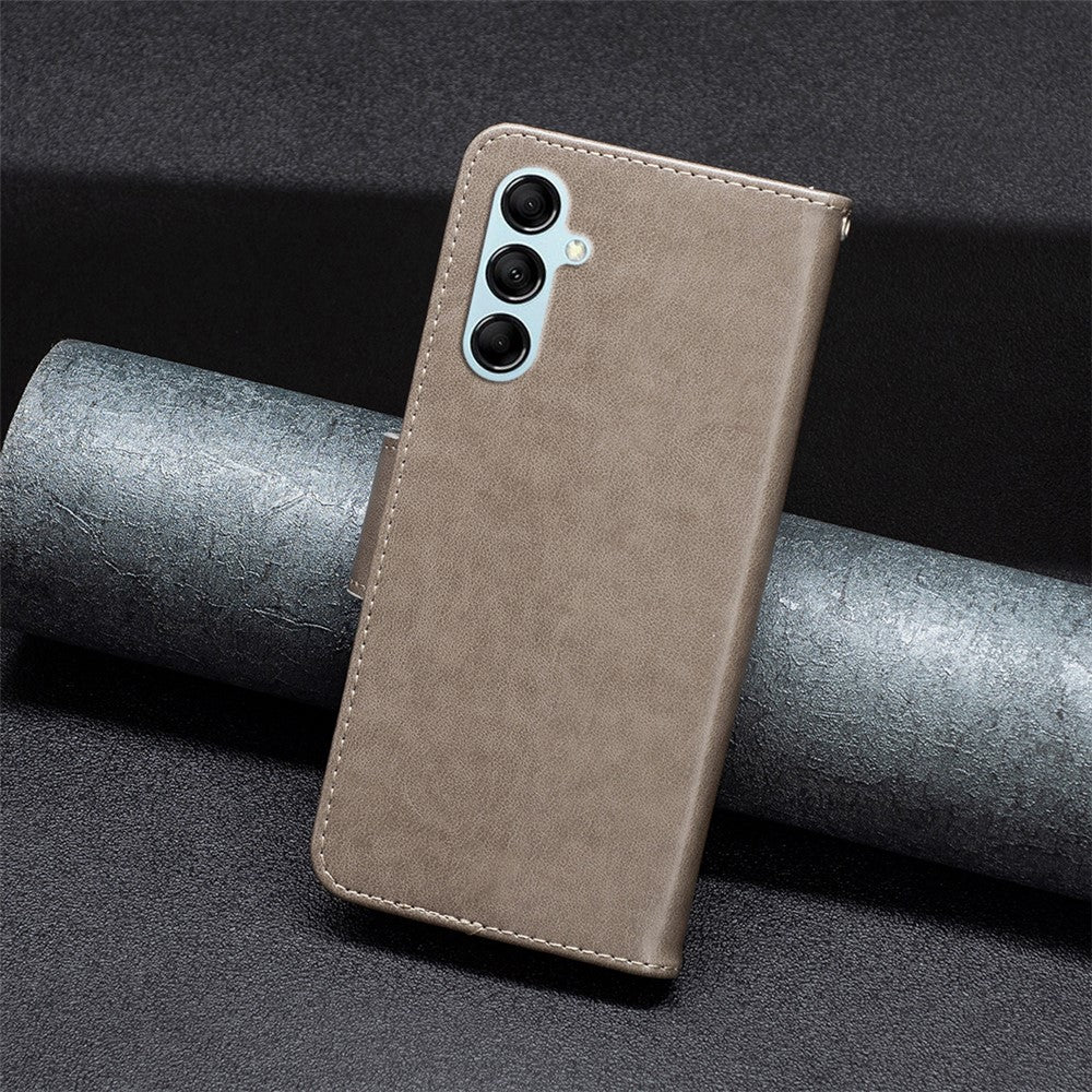 For Samsung Galaxy M14 5G Wallet Stand Phone Leather Case Butterfly Imprinted Phone Cover with Strap - Grey