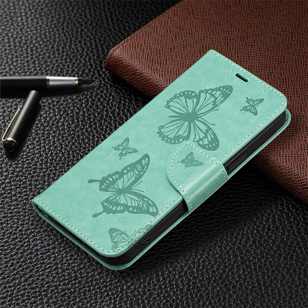 For Samsung Galaxy M14 5G Wallet Stand Phone Leather Case Butterfly Imprinted Phone Cover with Strap - Green