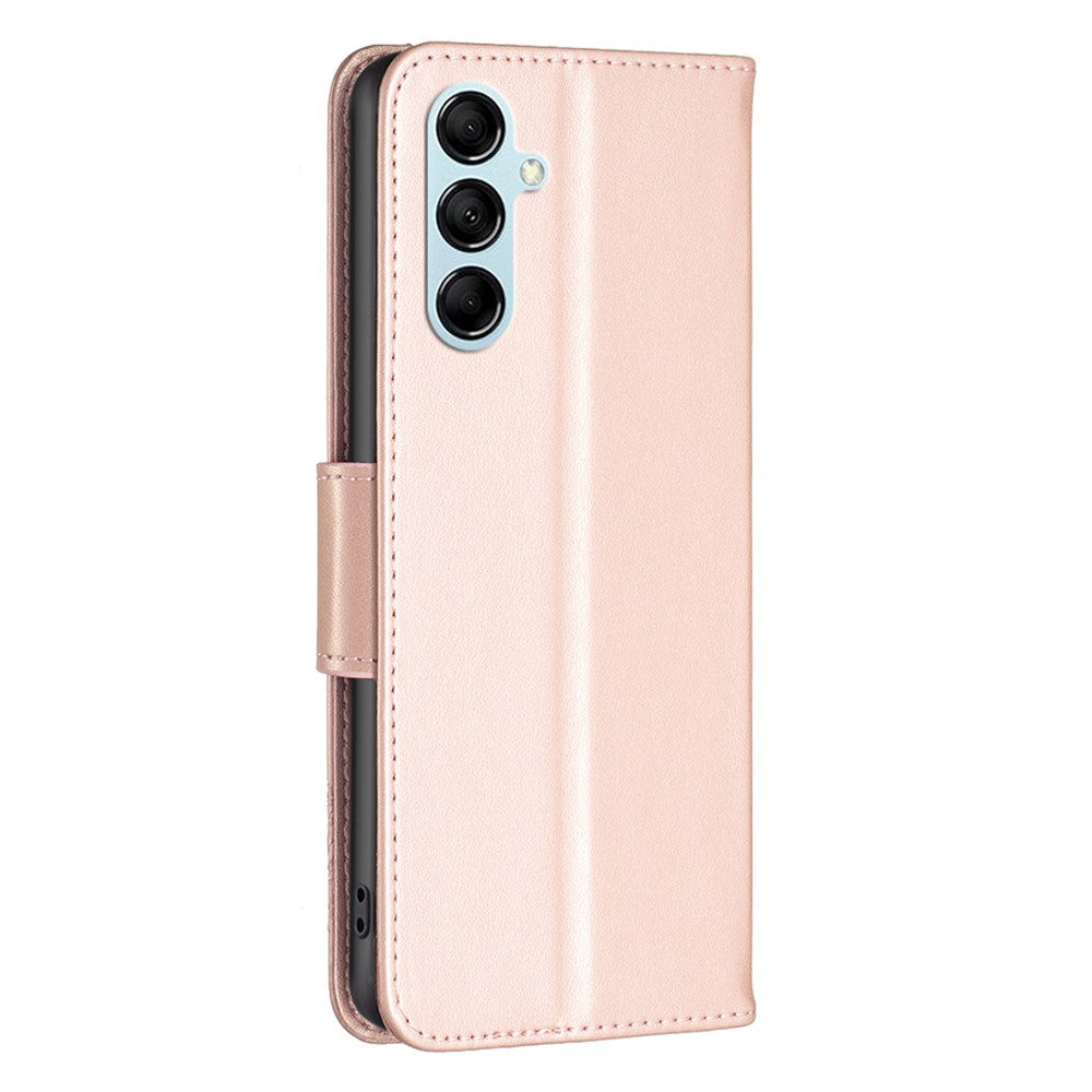 For Samsung Galaxy M14 5G Wallet Stand Phone Leather Case Butterfly Imprinted Phone Cover with Strap - Rose Gold