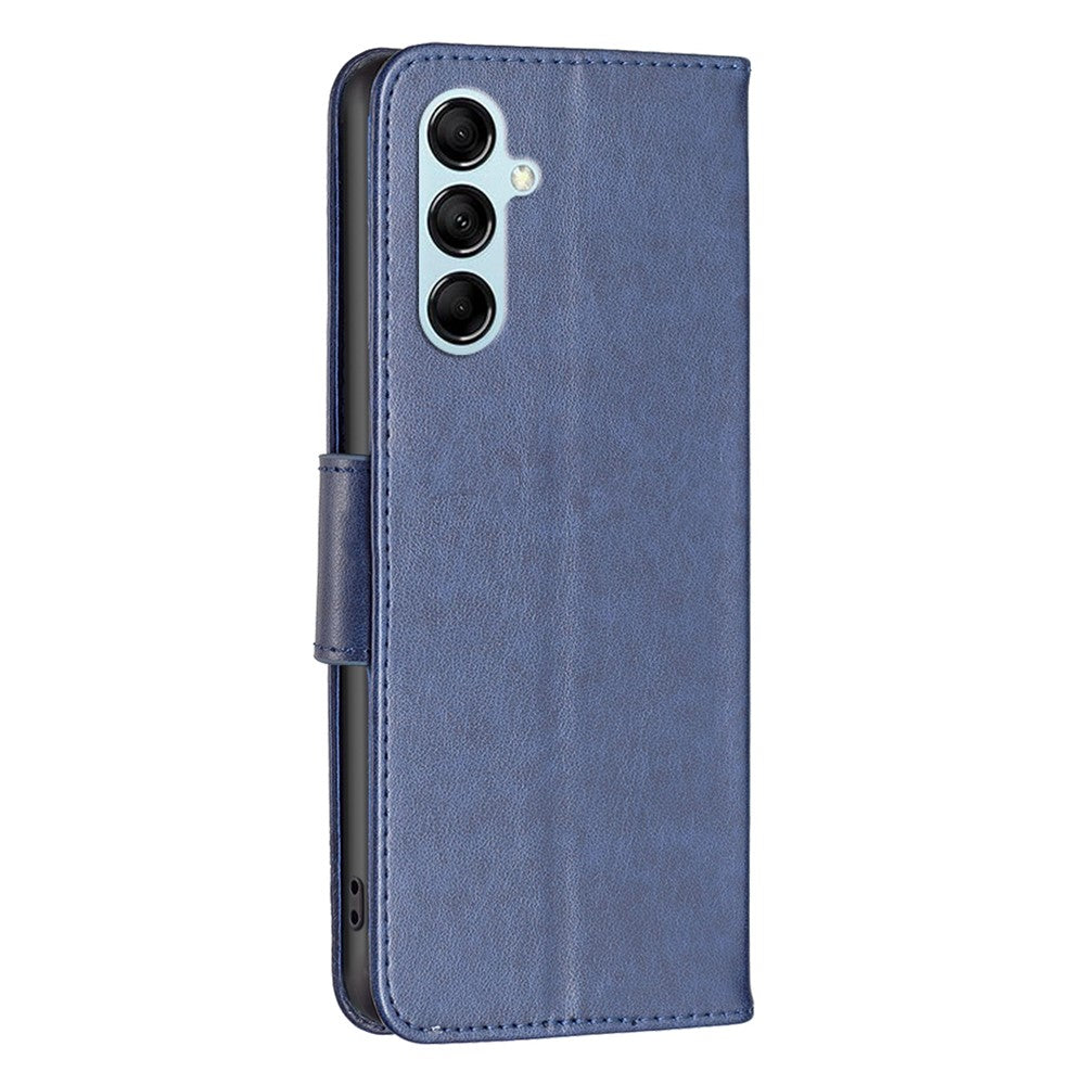For Samsung Galaxy M14 5G Wallet Stand Phone Leather Case Butterfly Imprinted Phone Cover with Strap - Dark Blue