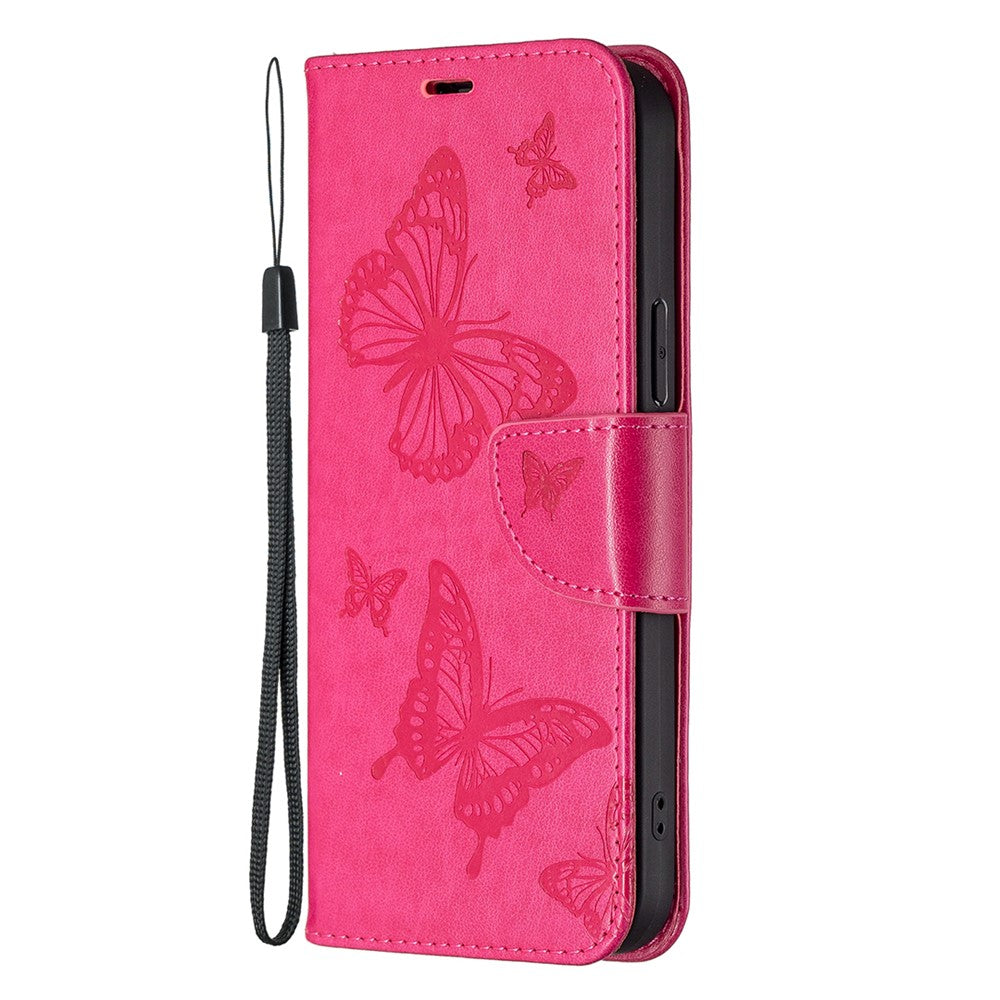 For Samsung Galaxy M14 5G Wallet Stand Phone Leather Case Butterfly Imprinted Phone Cover with Strap - Rose