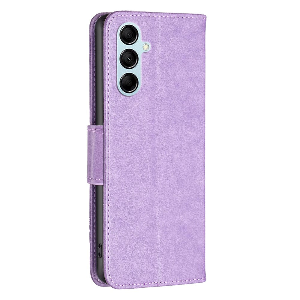 For Samsung Galaxy M14 5G Wallet Stand Phone Leather Case Butterfly Imprinted Phone Cover with Strap - Purple
