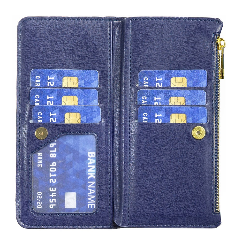 BINFEN COLOR BF Style-15 for Samsung Galaxy M14 5G Zipper Pocket PU Leather Wallet Case Phone Stand Cover - Blue