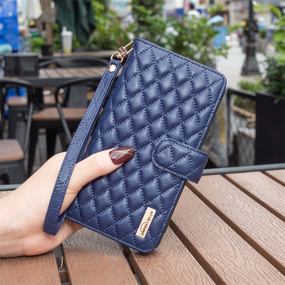 BINFEN COLOR BF Style-15 for Samsung Galaxy M14 5G Zipper Pocket PU Leather Wallet Case Phone Stand Cover - Blue