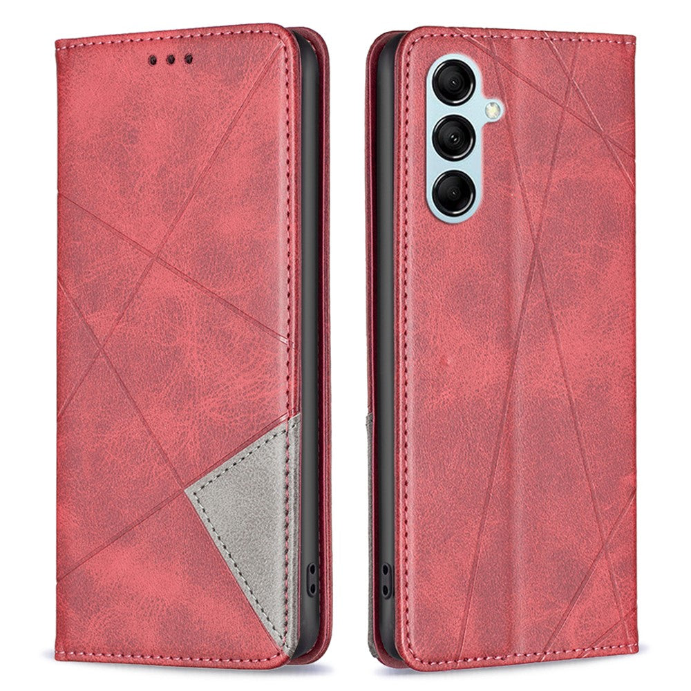 For Samsung Galaxy M14 5G Leather Case with Card Holder Imprinting Pattern Phone Stand Cover - Red