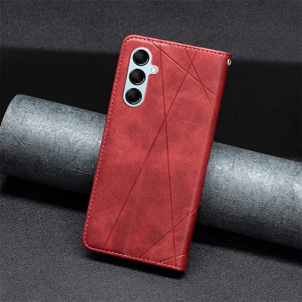 For Samsung Galaxy M14 5G Leather Case with Card Holder Imprinting Pattern Phone Stand Cover - Red