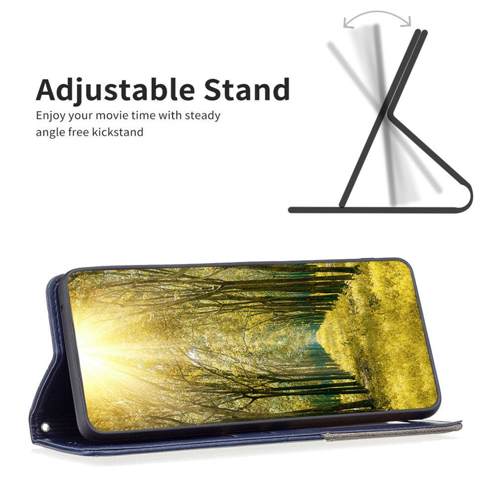 For Samsung Galaxy M14 5G Leather Case with Card Holder Imprinting Pattern Phone Stand Cover - Blue