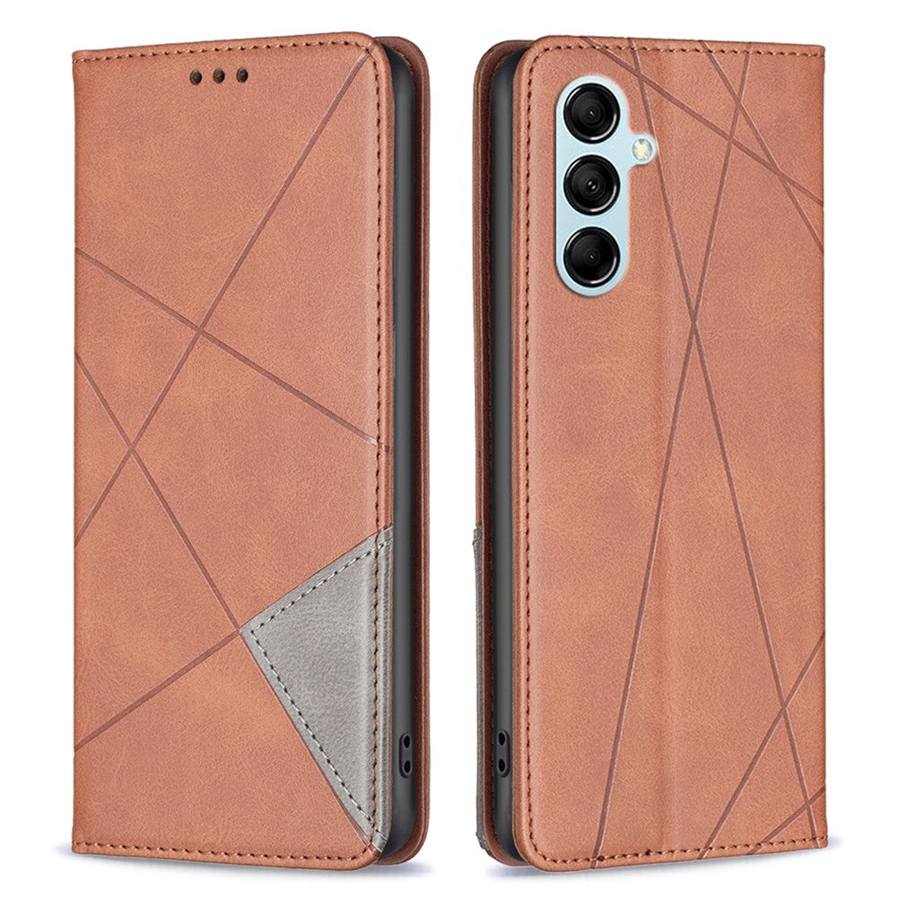 For Samsung Galaxy M14 5G Leather Case with Card Holder Imprinting Pattern Phone Stand Cover - Brown