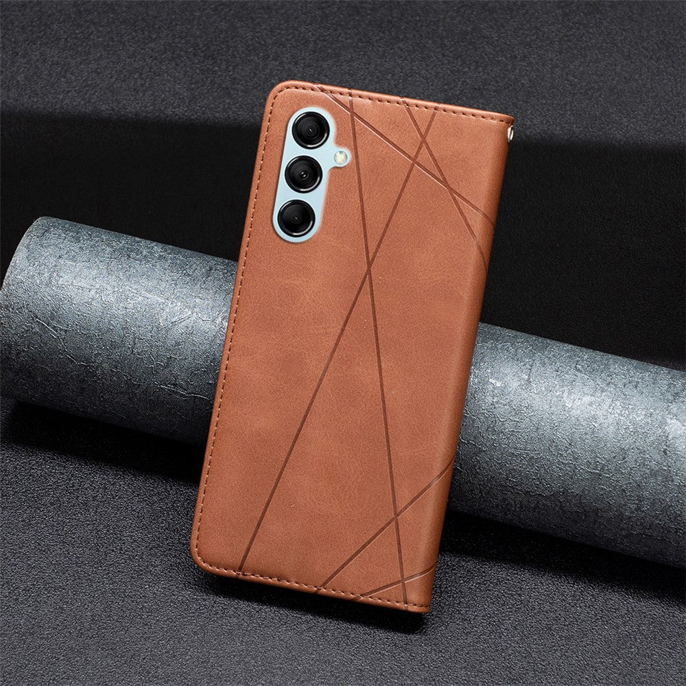For Samsung Galaxy M14 5G Leather Case with Card Holder Imprinting Pattern Phone Stand Cover - Brown