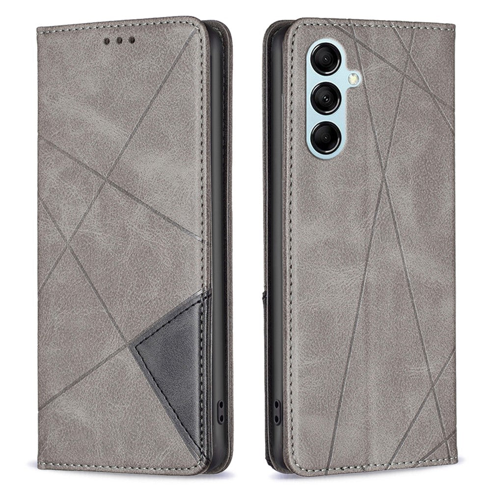 For Samsung Galaxy M14 5G Leather Case with Card Holder Imprinting Pattern Phone Stand Cover - Grey