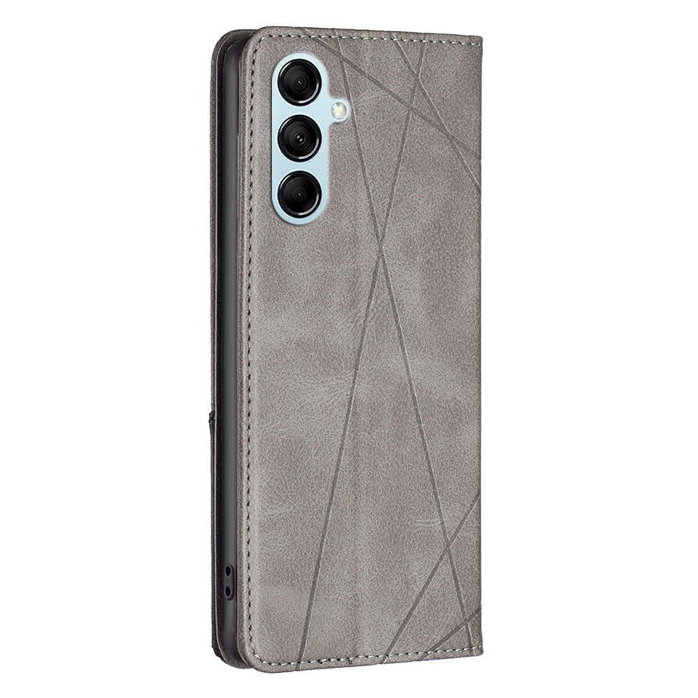 For Samsung Galaxy M14 5G Leather Case with Card Holder Imprinting Pattern Phone Stand Cover - Grey