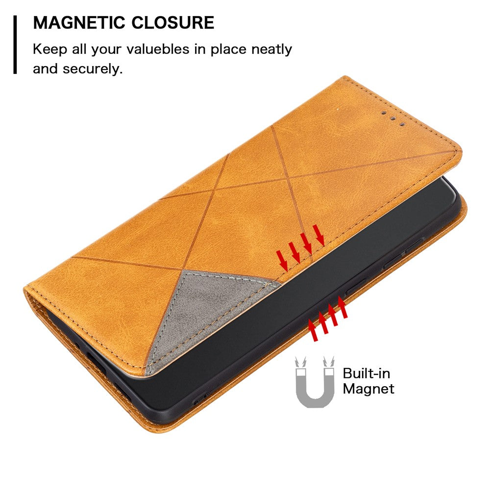 For Samsung Galaxy M14 5G Leather Case with Card Holder Imprinting Pattern Phone Stand Cover - Yellow
