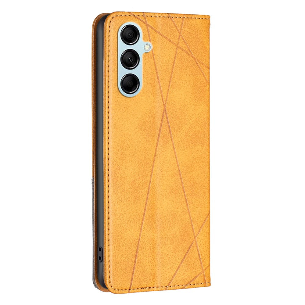 For Samsung Galaxy M14 5G Leather Case with Card Holder Imprinting Pattern Phone Stand Cover - Yellow