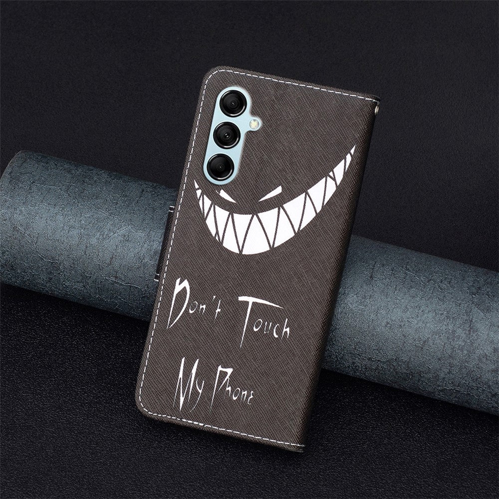 For Samsung Galaxy M14 5G Phone Case Pattern Printing PU Leather Wallet Stand Cover - Don't Touch My Phone