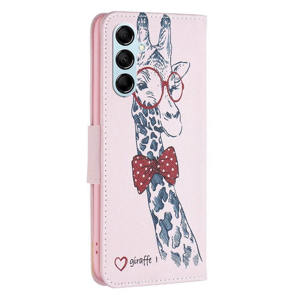 For Samsung Galaxy M14 5G Phone Case Pattern Printing PU Leather Wallet Stand Cover - Giraffe