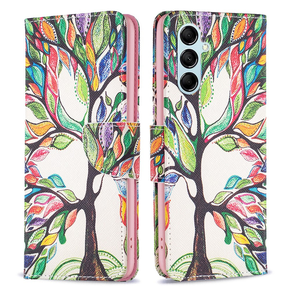 For Samsung Galaxy M14 5G Phone Case Pattern Printing PU Leather Wallet Stand Cover - Life Tree