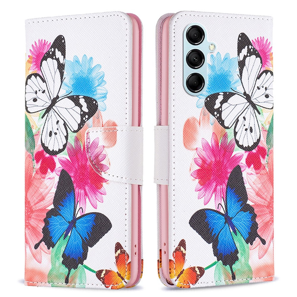 For Samsung Galaxy M14 5G Phone Case Pattern Printing PU Leather Wallet Stand Cover - Two Butterflies