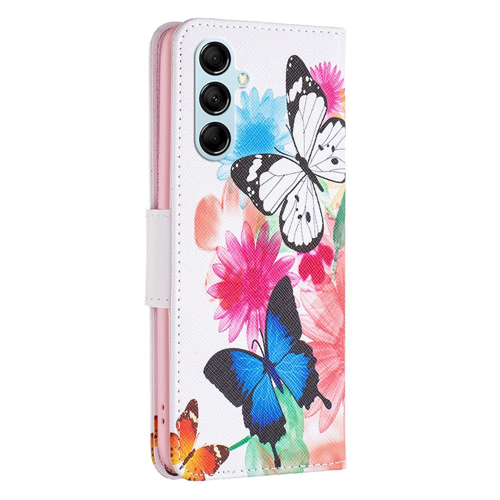 For Samsung Galaxy M14 5G Phone Case Pattern Printing PU Leather Wallet Stand Cover - Two Butterflies