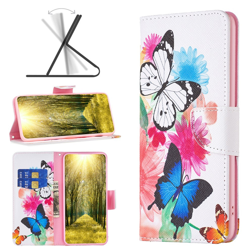 For Samsung Galaxy M14 5G Phone Case Pattern Printing PU Leather Wallet Stand Cover - Two Butterflies