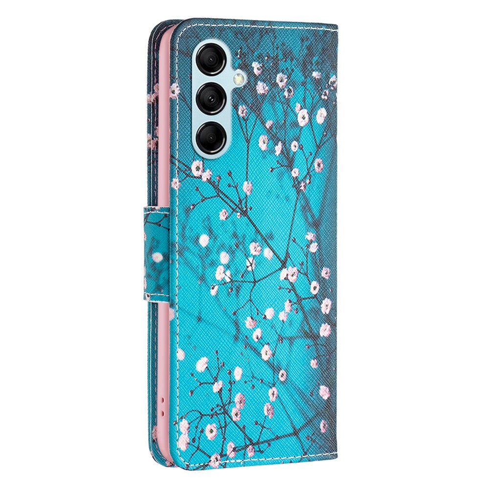 For Samsung Galaxy M14 5G Phone Case Pattern Printing PU Leather Wallet Stand Cover - Plum Blossom