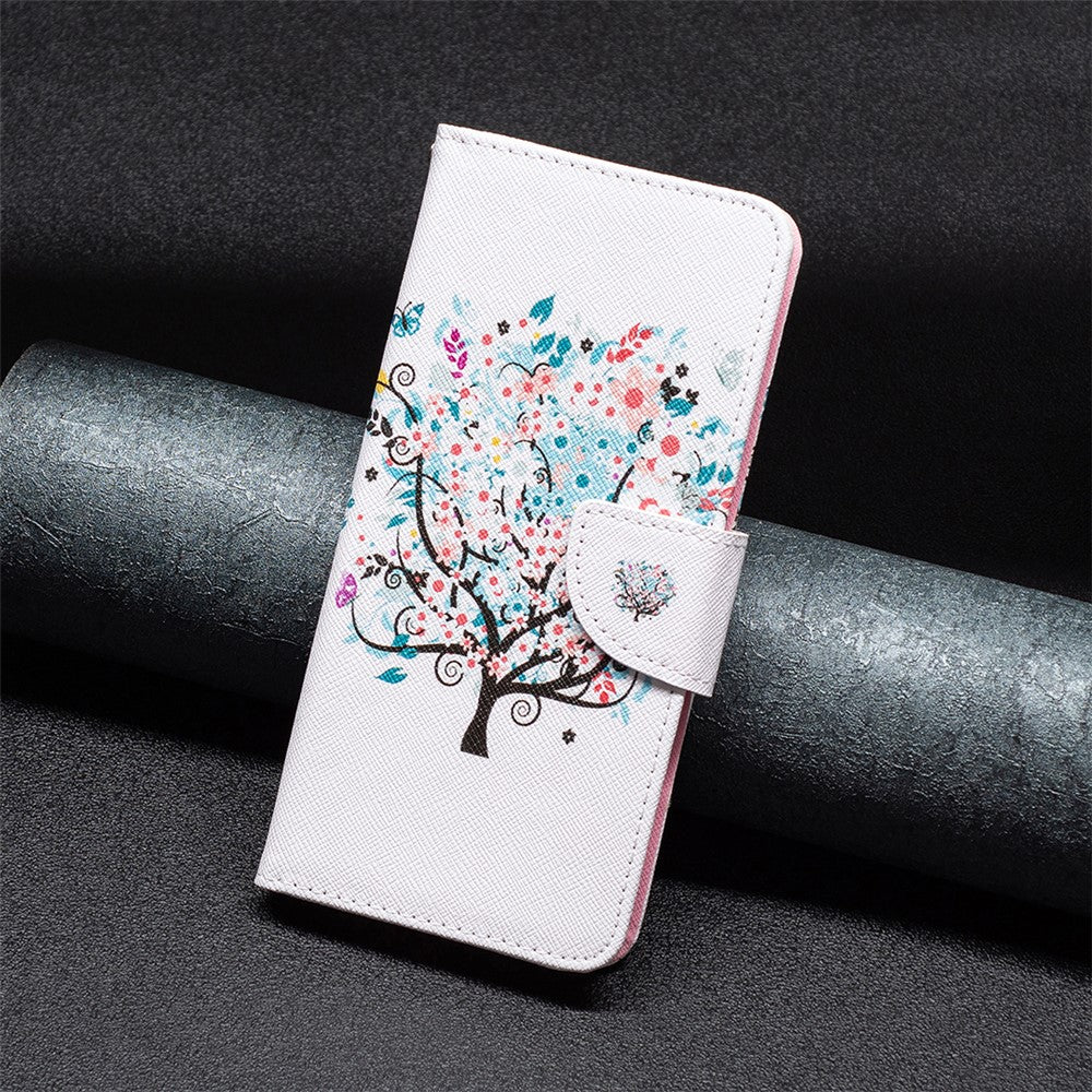 For Samsung Galaxy M14 5G Phone Case Pattern Printing PU Leather Wallet Stand Cover - Flower Tree