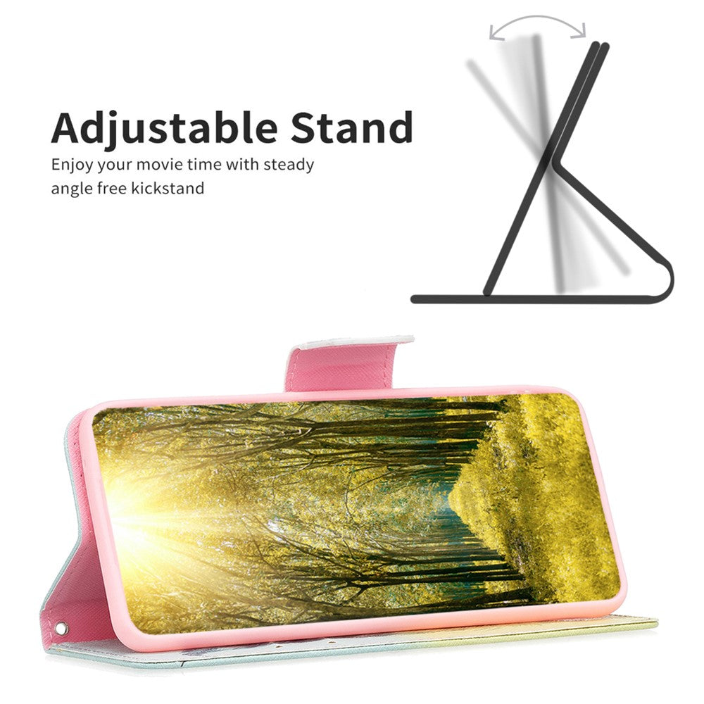 For Samsung Galaxy M14 5G Phone Case Pattern Printing PU Leather Wallet Stand Cover - Feather