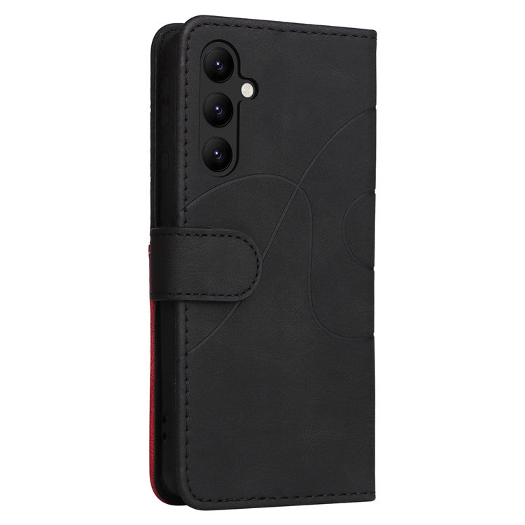 KT Leather Series-1 For Samsung Galaxy A24 4G (162.1 x 77.6 x 8.3mm) Anti-drop Stand Phone Case Wallet Dual-color Splicing Leather Cover - Black
