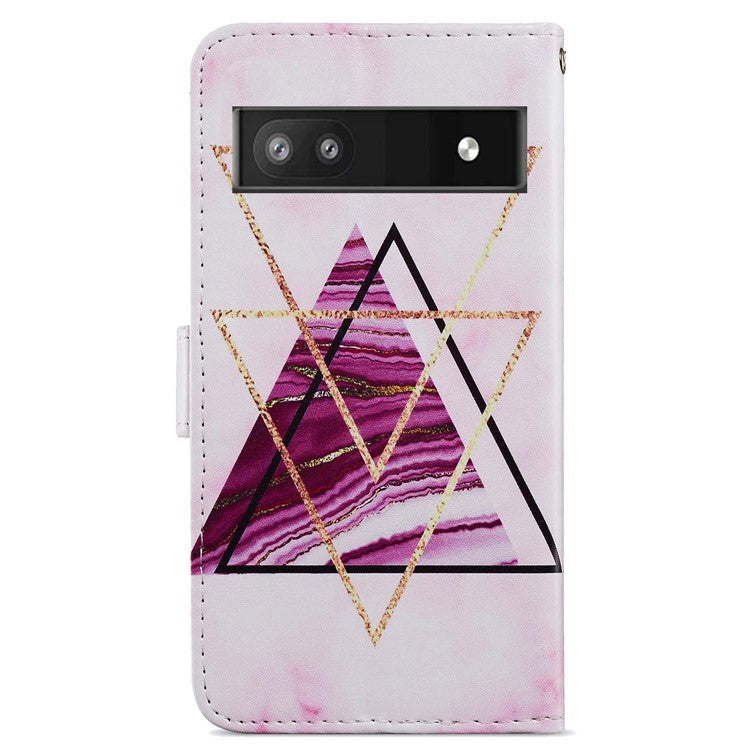 For Google Pixel 6a Stand Wallet Phone Case Pattern Printing PU Leather Cover with Strap - Tri-color Marble