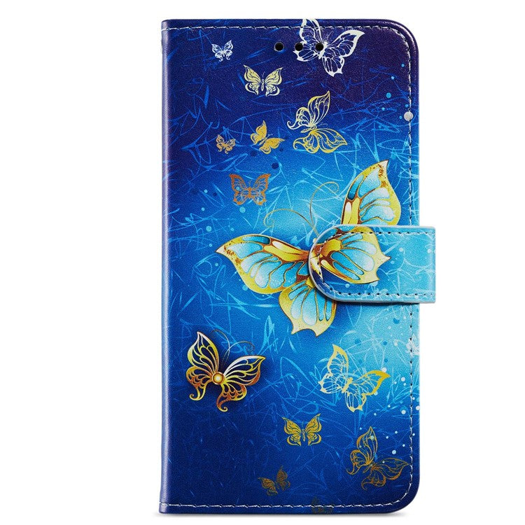 For Google Pixel 6a Stand Wallet Phone Case Pattern Printing PU Leather Cover with Strap - Golden Butterfly