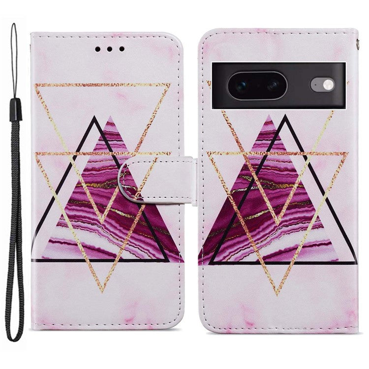 For Google Pixel 7 5G PU Leather Pattern Printing Phone Case Wallet Stand Flip Folio Cover - Tri-color Marble