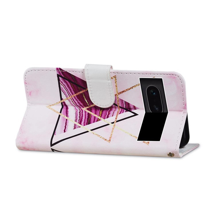 For Google Pixel 7 5G PU Leather Pattern Printing Phone Case Wallet Stand Flip Folio Cover - Tri-color Marble