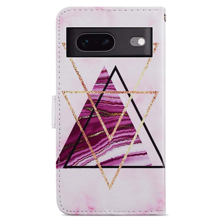 For Google Pixel 7 5G PU Leather Pattern Printing Phone Case Wallet Stand Flip Folio Cover - Tri-color Marble