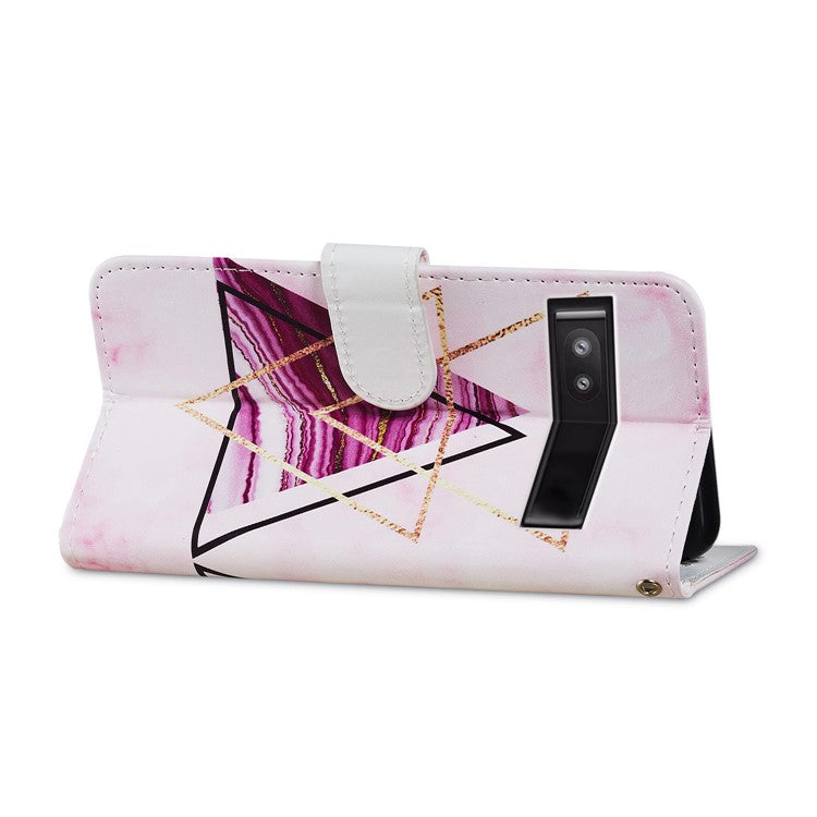 For Google Pixel 7a PU Leather Pattern Printing Phone Cover Wallet Stand Anti-Drop Protective Phone Case - Tri-color Marble