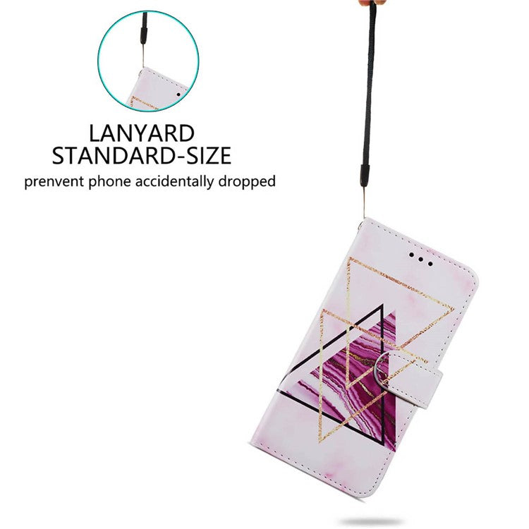 For Google Pixel 7a PU Leather Pattern Printing Phone Cover Wallet Stand Anti-Drop Protective Phone Case - Tri-color Marble