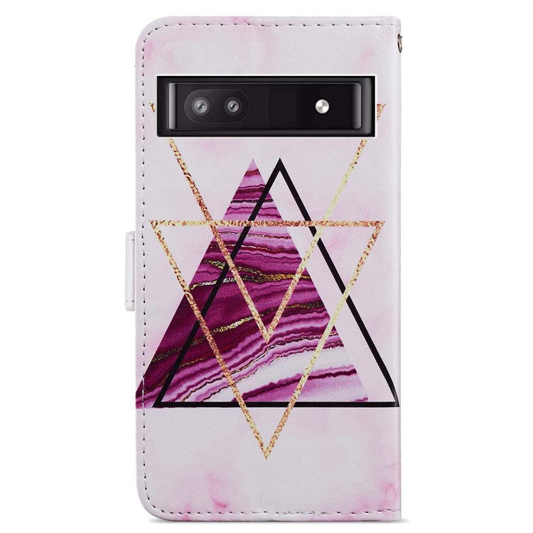 For Google Pixel 7a PU Leather Pattern Printing Phone Cover Wallet Stand Anti-Drop Protective Phone Case - Tri-color Marble