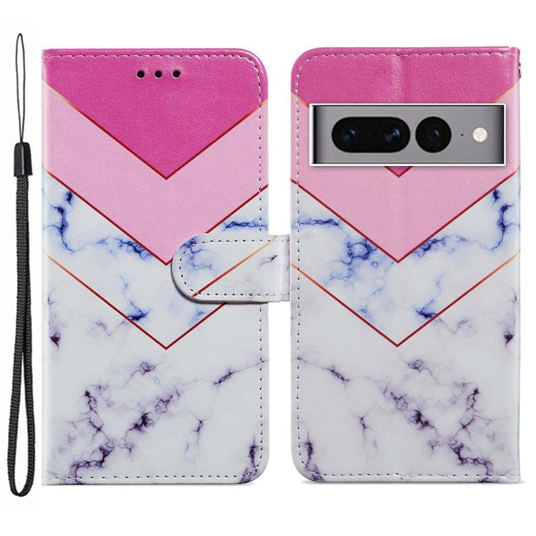For Google Pixel 7 Pro 5G Pattern Printing PU Leather Wallet Case Stand Flip Phone Cover with Strap - Smoke Marble