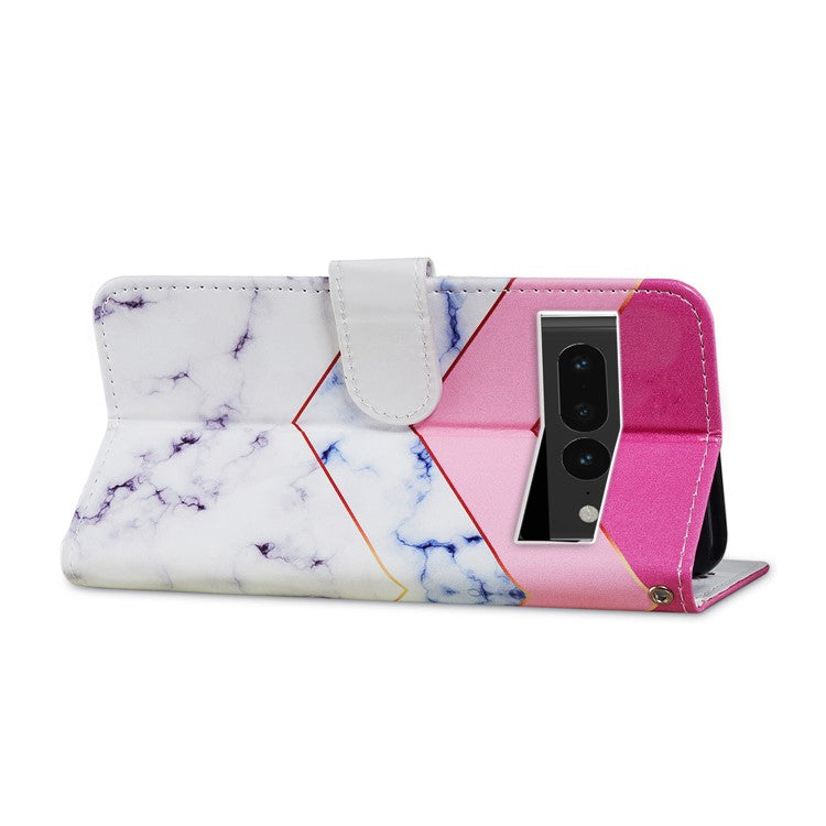 For Google Pixel 7 Pro 5G Pattern Printing PU Leather Wallet Case Stand Flip Phone Cover with Strap - Smoke Marble