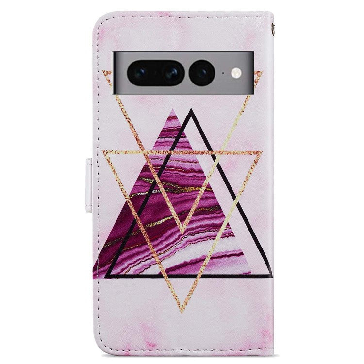 For Google Pixel 7 Pro 5G Pattern Printing PU Leather Wallet Case Stand Flip Phone Cover with Strap - Tri-color Marble