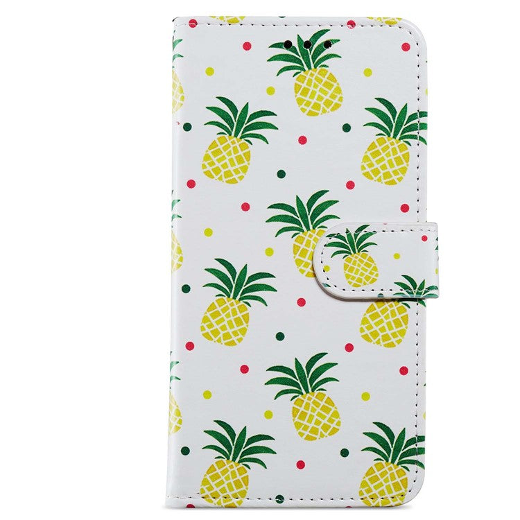 For Google Pixel 7 Pro 5G Pattern Printing PU Leather Wallet Case Stand Flip Phone Cover with Strap - Pineapple